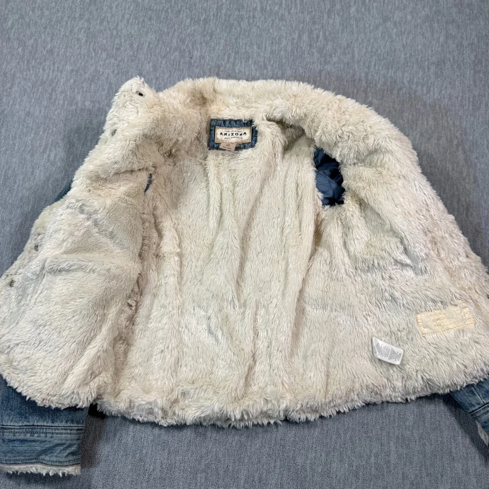 Arizona Jacket Girls 14 Blue‎ Denim Faux Fur Lined Sherpa Trucker Winter Coat